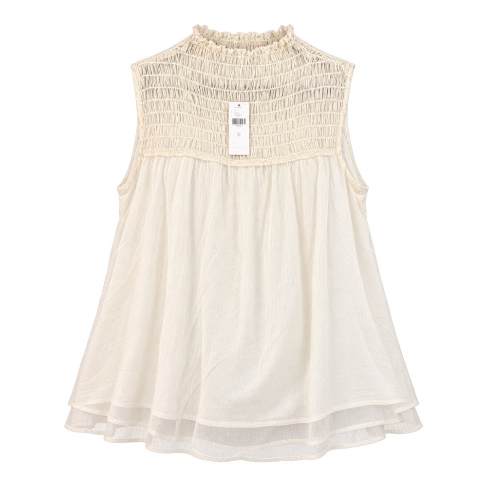 Anthropologie Sleeveless Top XL Ivory NWT Smocked High Neck Layered Romantic